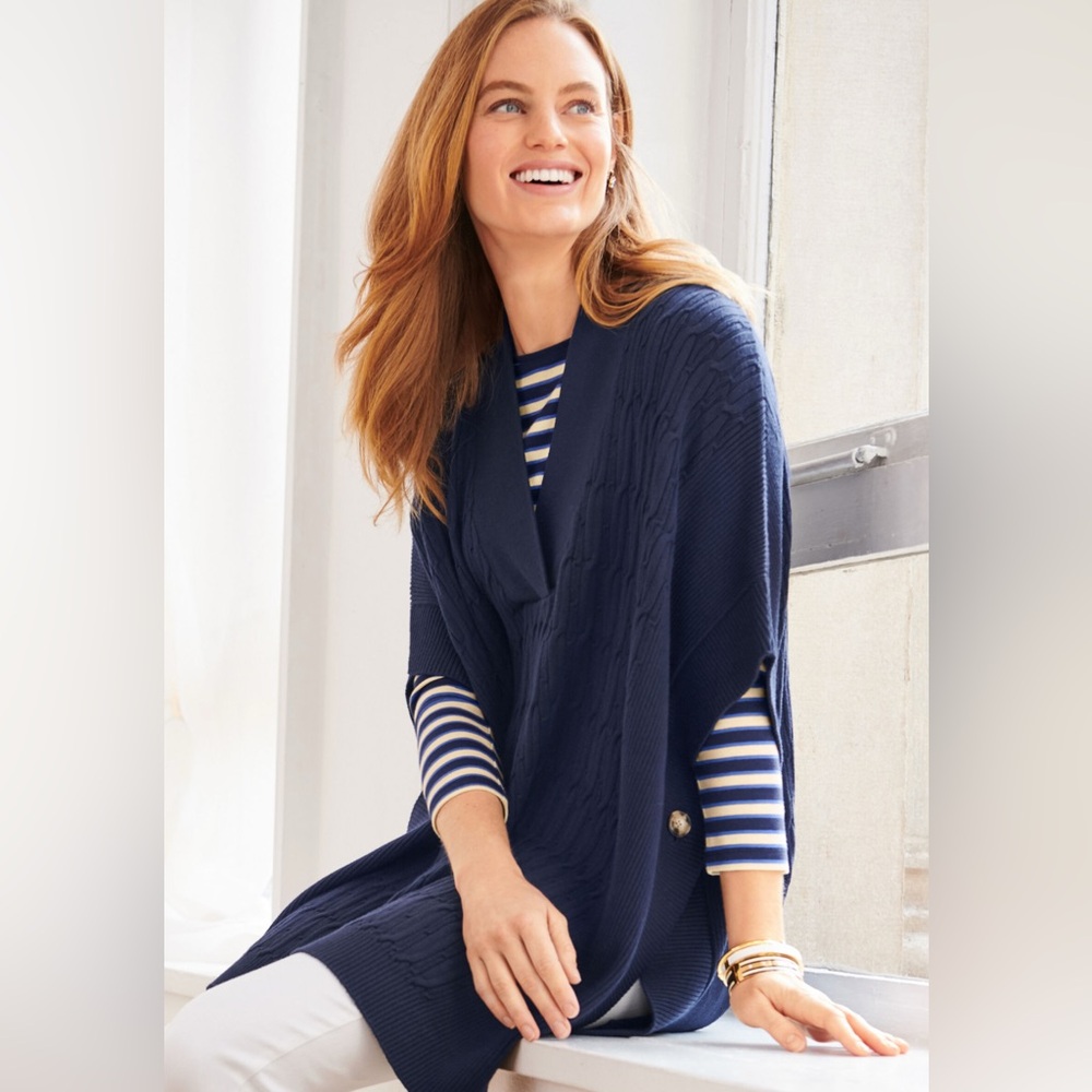Talbots Navy‎ Blue V Neck Knit Poncho